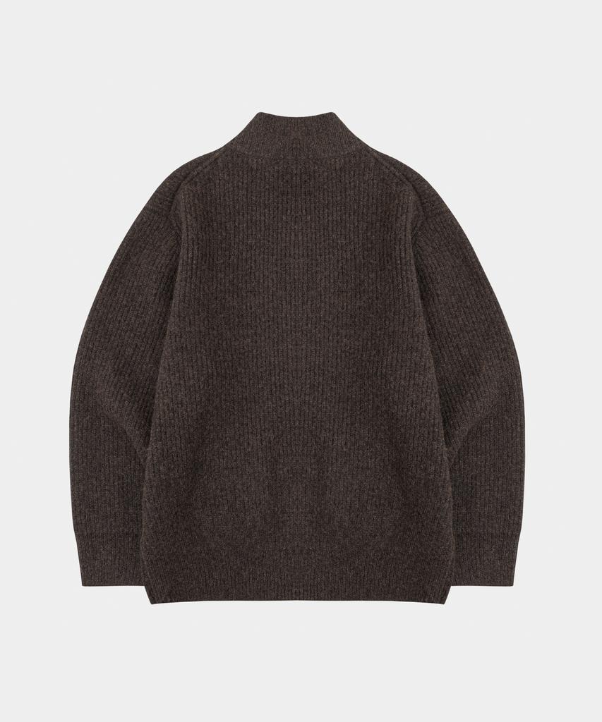 LETTERCOMO High-Neck Kato Wool Knit Zip-Up Brown