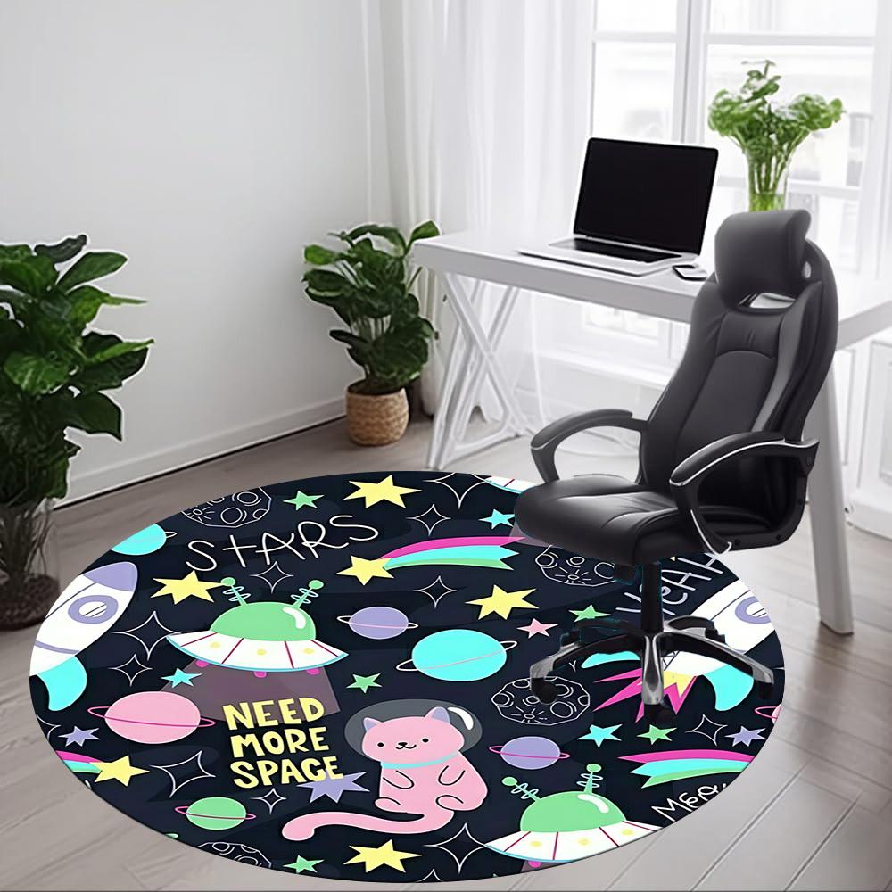 1pc Space Cats Office Round Area Rug, Under Office Chairs Bedroom Living Room Home Decor, Room Deco, Available In Various Sizes