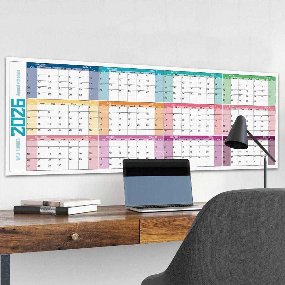 Colorful Large Size Calendar 42x100cm 12 Month Calendar Durable Monthly Planner Calendar  Home Use