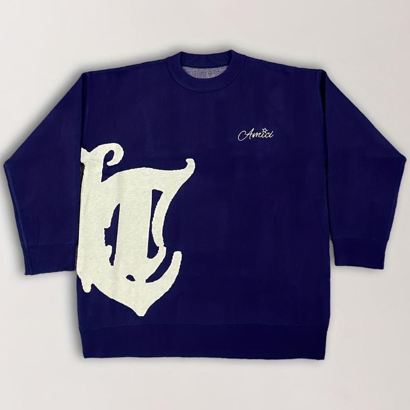 Осень и Зима С круглым вырезом Свободный узор Вышитый Y2K Уличный Персонализированный свитер для мужчин и женщин