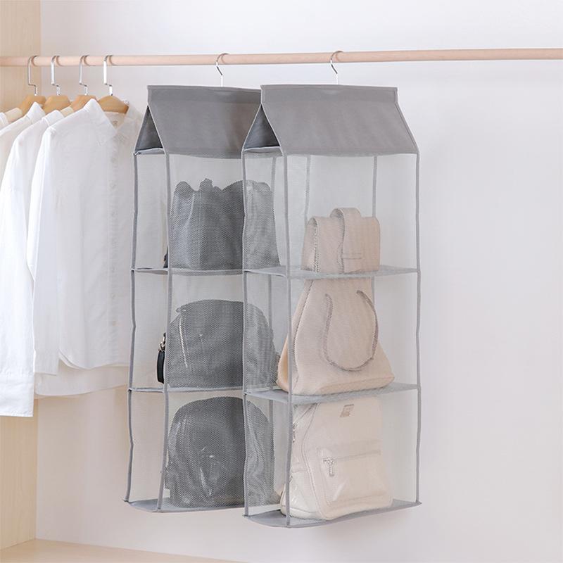 

3 Layer Handbag Hanging Organizer Space Saving Non-woven Fabric Storage Bag Coffee