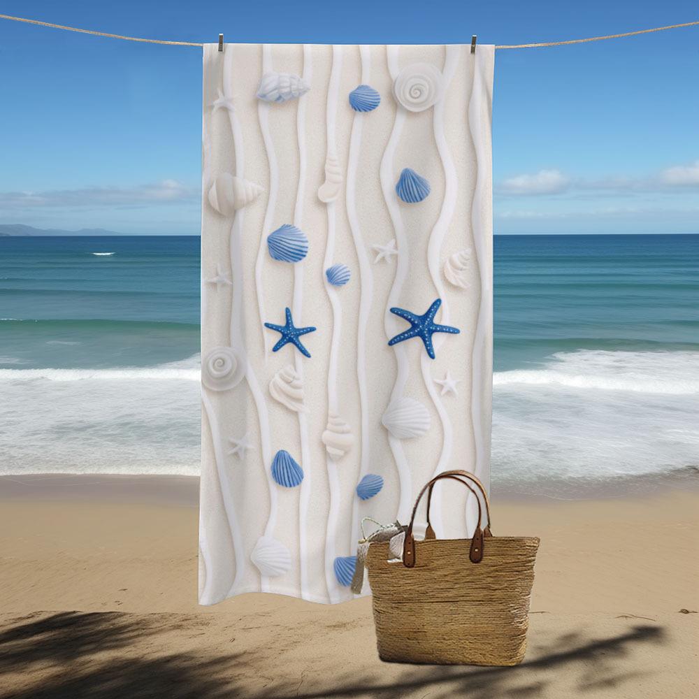 1 Quick Dry Lightweight Extra Large Beach Towel With Bright Shell And Starfish Design - Great For The Beach, Travel, Camping