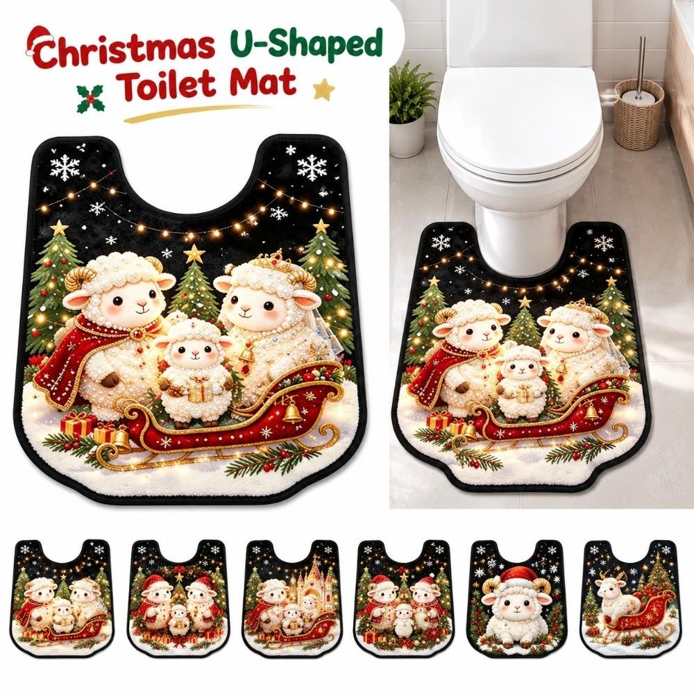 Absorbent Bathroom U-shaped Mat Christmas Theme Bath Mat Fun Toilet Floor Rug Household