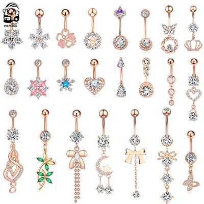 3 pièces/lot coeur lune en forme d'étoile nombril anneaux ensembles en acier inoxydable cristal Zircon balancent ventre anneau en vrac Sexy nombril Piercing