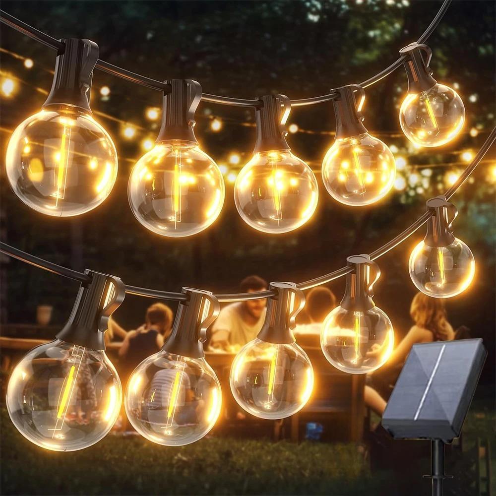 Solar String Lights Outdoor with Remote LED Shatterproof Bulbs Dimmable G40 Solar String Lights for Outside Backyard Party Decor