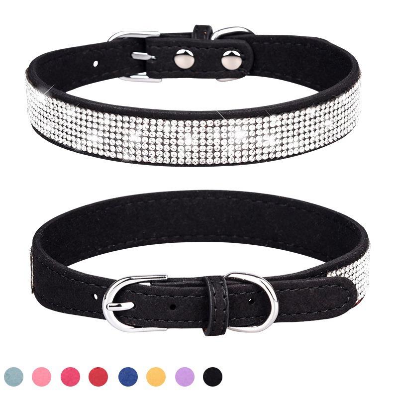 Pet collar point drill rhinestone neck ring microfiber medium and small dog cat collar leash walking dog leash set