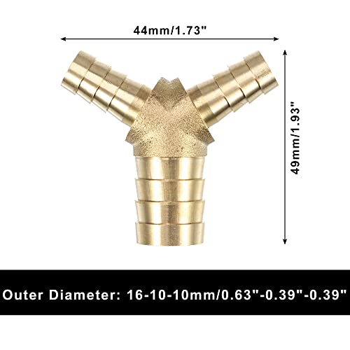 X AUTOHAUX Engine Hose Fitting Connector Y-Shaped Hose Fitting Reducer Universal 16-10-10mm 3 Way for Fuel Air Water Gas Oil Pipe Brass Gold