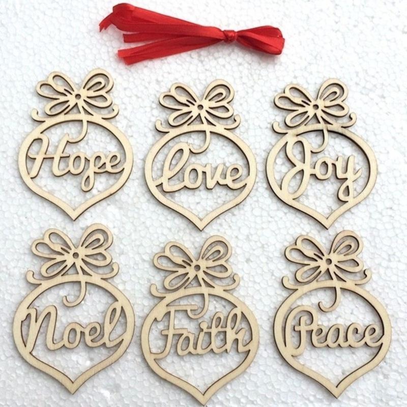 New Christmas Tree Wood Hanging Hollow Letters Wood Pendant Ornaments Xmas Tree Decorations