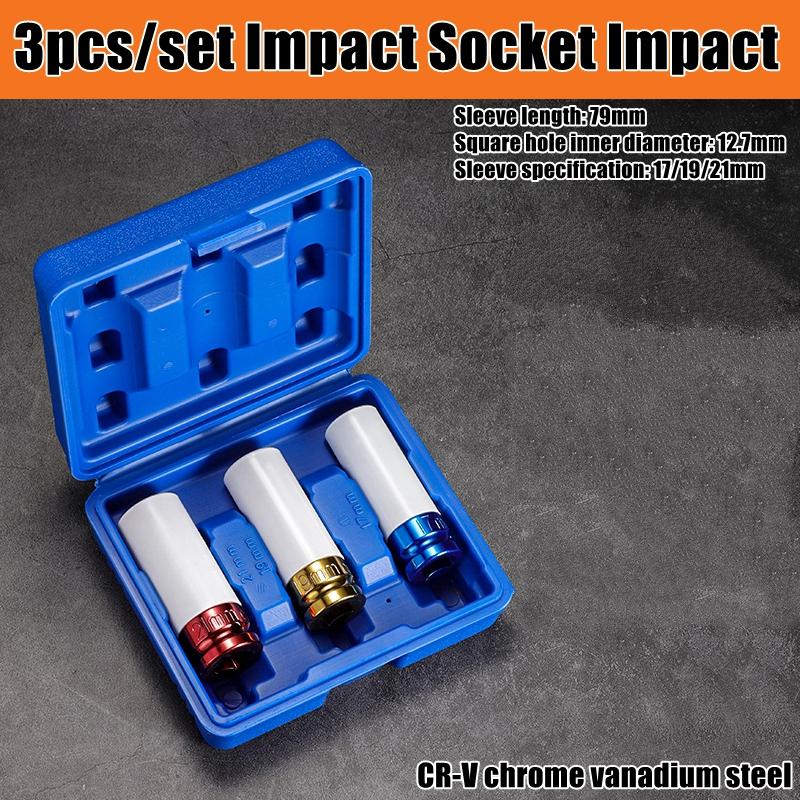 1/2 Inch Drive Wheel Protector Impact Socket Thin Wall Deep Impact Socket Set Plastic Sleeve Lug Nut 17mm, 19mm, 21mm, 22mm