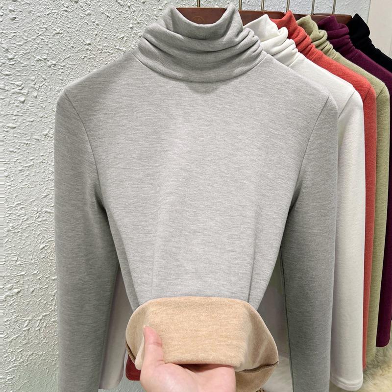 Pile Collar Bottoming Shirt Women's Autumn and Winter Turtleneck Cashmere Mulberry Silk German Velvet Piled Thickened Inner Top