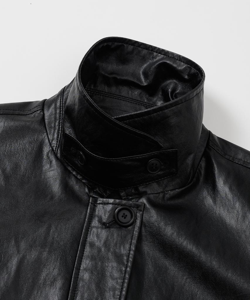 Leftseoul Synthetic Leather Half Jacket [Black]