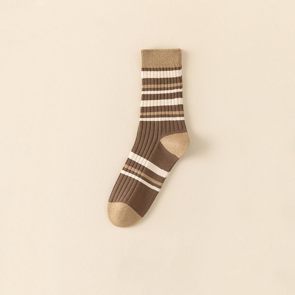 5Pairs Breathable Stripe Tube Socks Retro Mid-calf Socks Fashion Women's Cotton Socks Keeping Warm