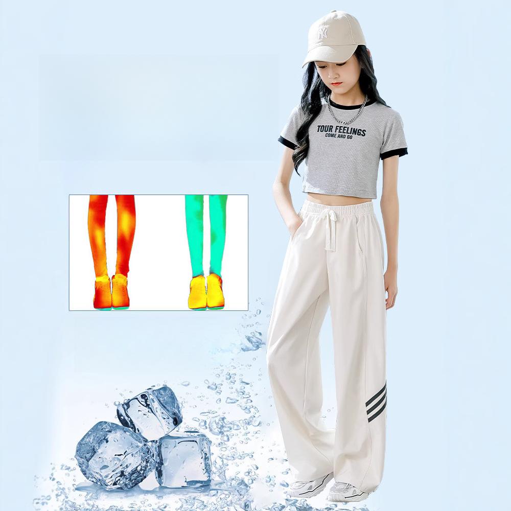 Girls' Wide Leg Pants Children's Pants Summer Thin Ice Silk Mosquito Proof Straight Leg Pants Women's Summer Clothes