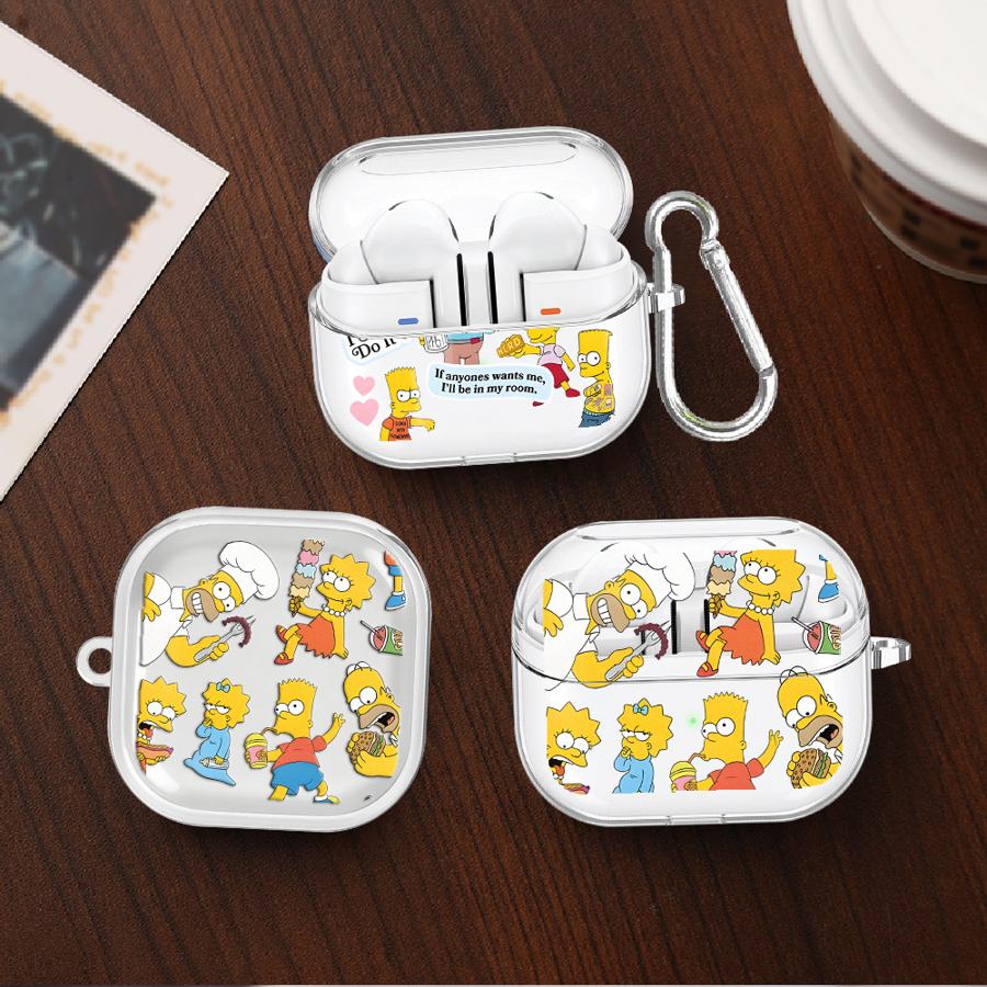 Cute The Simpsons Case For Samsung Galaxy Buds 3 FE 2Pro 4 Pro 4Pro 3Pro 2 Live Clear Earphone Cases Cover With Hook