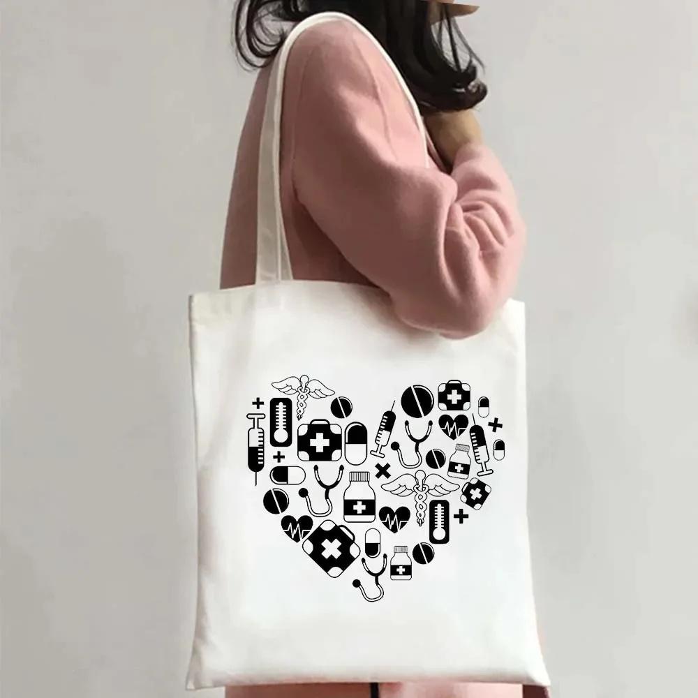 

Сумка на плече для життя медсестри Жіноча полотняна сумка з медичним мистецтвом Екопортативна дорожня сумка для покупок 35x40cm