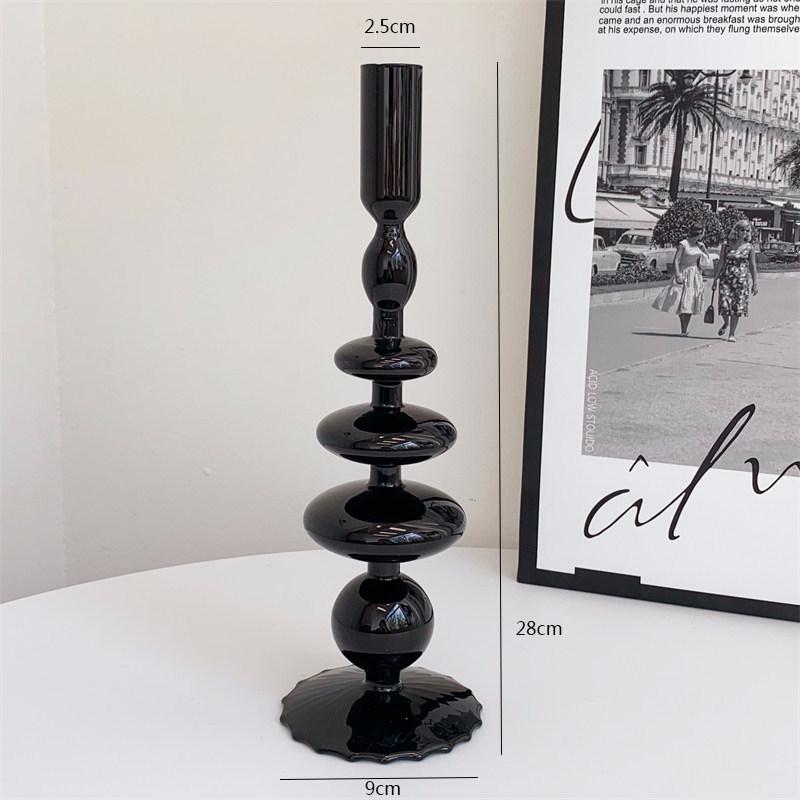 Nordic Black Glass Candle Holder: Luxurious Home Decor for Living Room Desktop