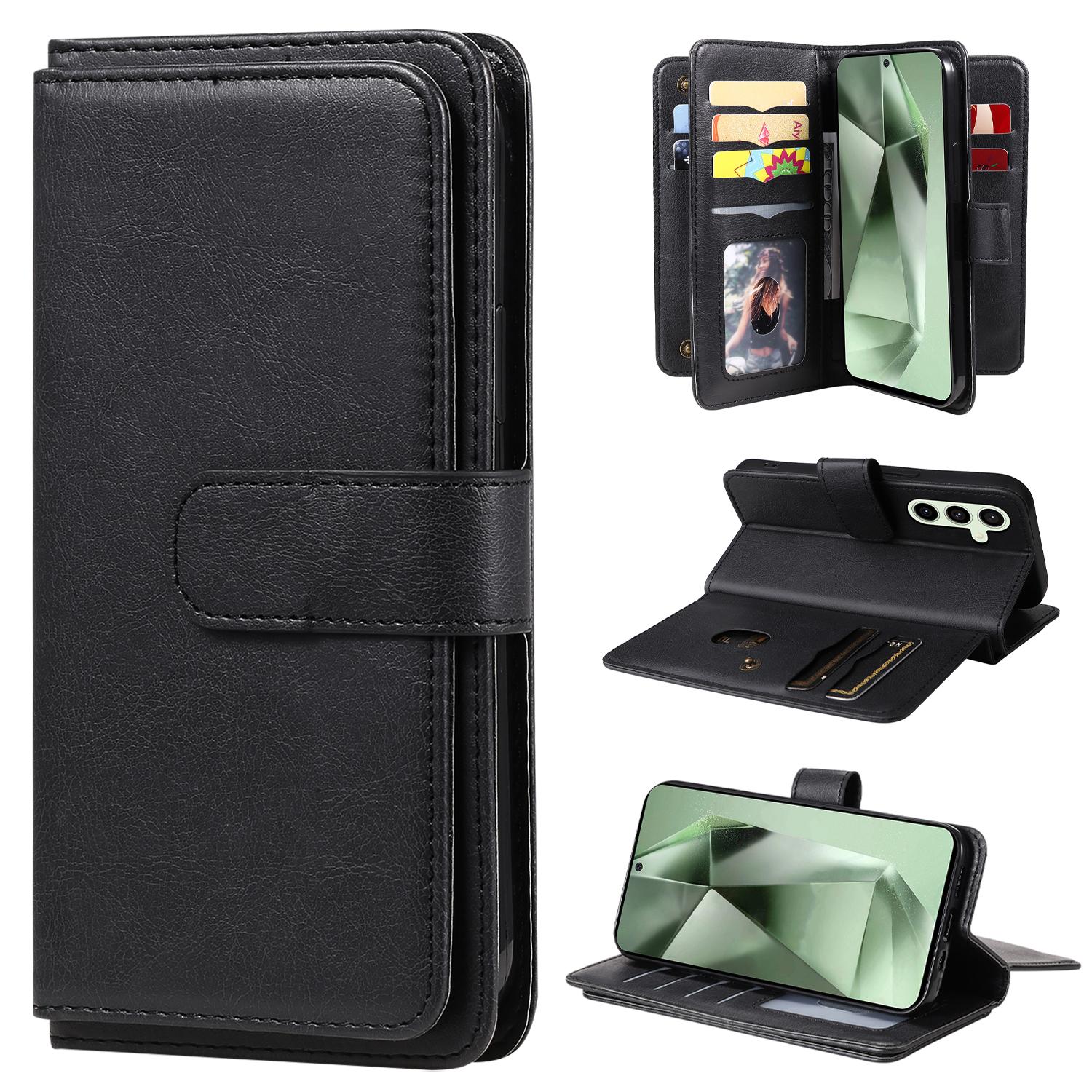 

For Samsung Galaxy S24 FE Leather Case with 10 Card Holder Phone Cover Stand Black