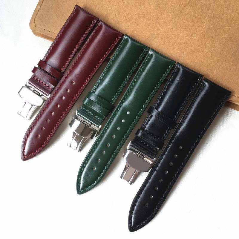 

MERJUST Handmade 22MM Cordovan Horween Genuine Leather Red Black Green Band Watch Bands For Pilot Wacth Strap Belt 22mm червоний
