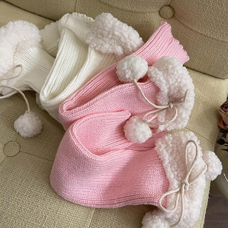 Lolitas Leg Warmers for Women Girls White Ball Knitted Leg Sleeves Winter Warm Ankle Heap Socks JK Uniform Foot Cover