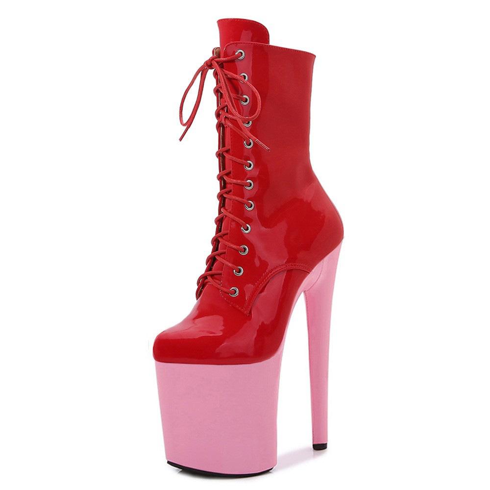 20Cm Hate Sky High Pole Dance Shoes Lace-up Mirror Low Boots Waterproof Table Dance Special Short Boots
