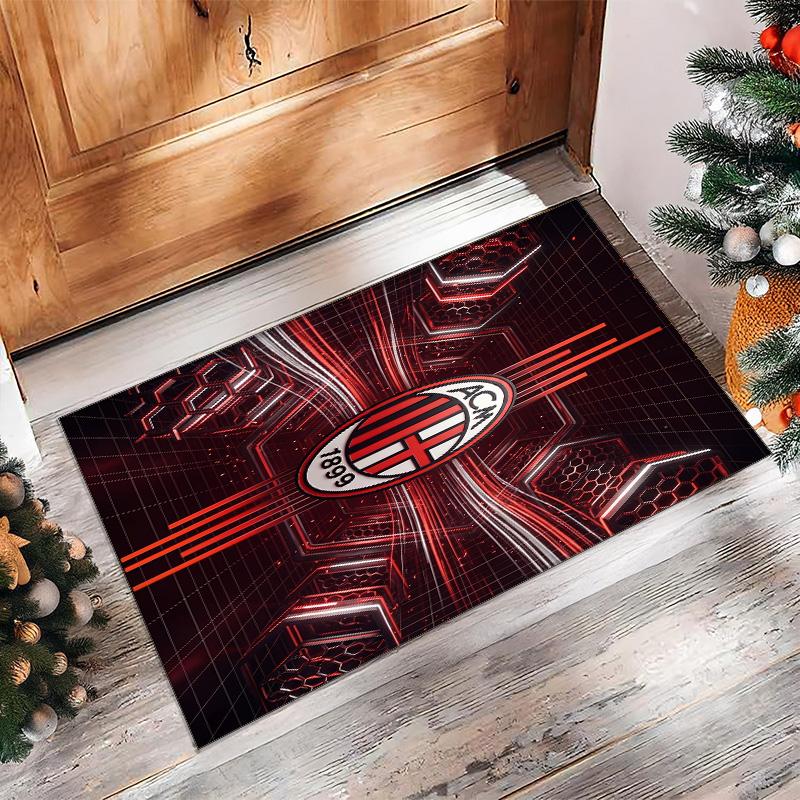 Tappeto in Flanella Stampato AC Milan Antiscivolo Morbido Poliestere Tappeto per Pavimento Tappetino Decorativo da Interno per Camera da Letto Soggiorno Divano Sala Giochi Decorazione Casa