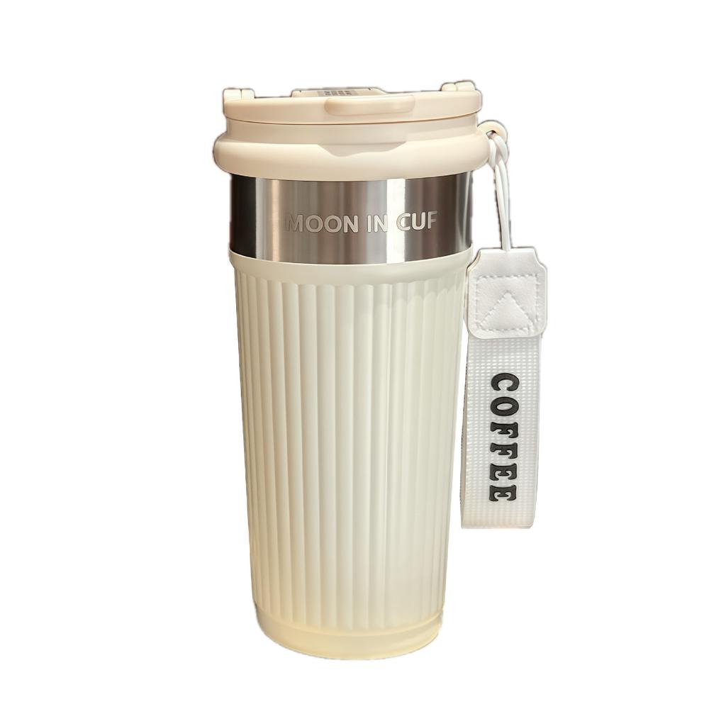 Striped Coffee Thermos Cup Portable Stainless Steel Coffee Cup Going Out Straw Water Cup Women's New High-value Cup