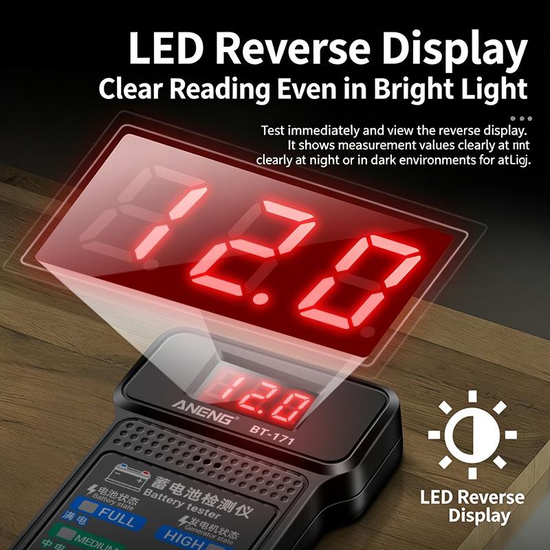 12V Automotive Battery Tester With Reverse Polarity Alert And Led Indicator Perfect For Car Maintenance Auto Repair Shops