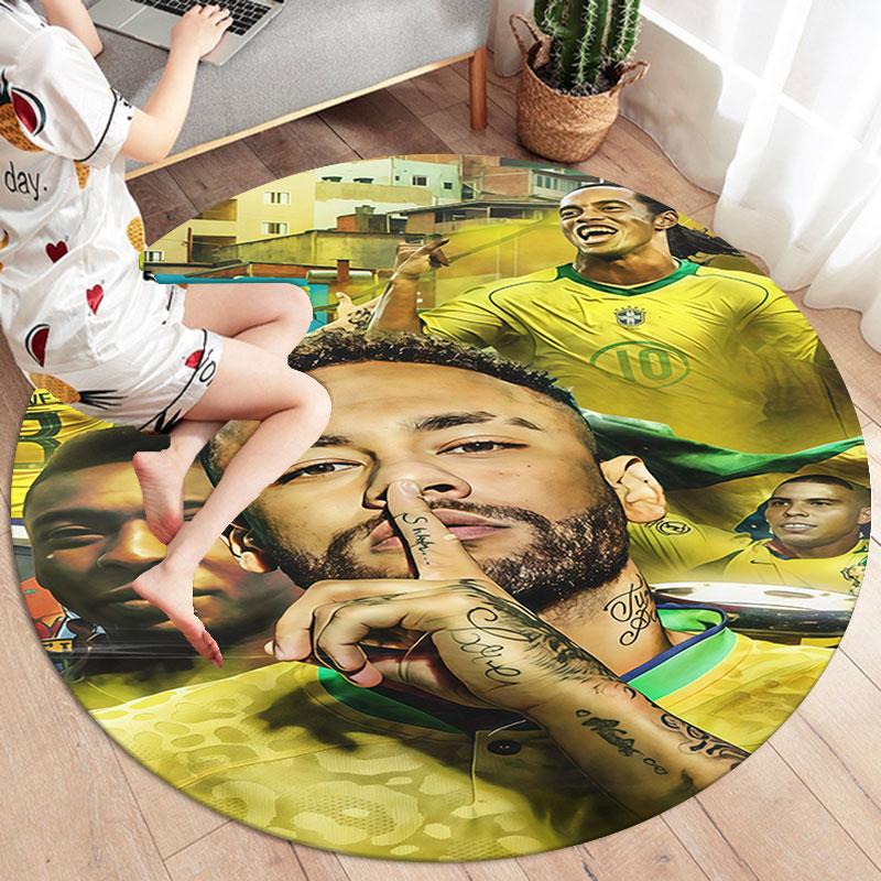Neymar Jr Runder Teppich, Teppich für Wohnzimmer Schlafzimmer Sofa Spielzimmer Dekor, Rutschfeste Fußmatte