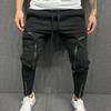 Pantaloni Uomo Tinta Unita Coulisse Casual Multi Tasche con Cerniera Pantaloni Streetwear