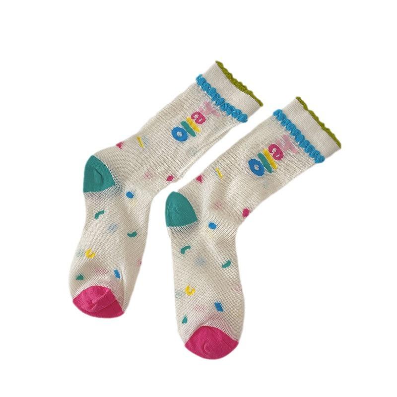 Süße Mädchen Netz dünne Socken Einfarbige Pünktchen Socken Süße Cartoon Bären Socken Baumwollsocken