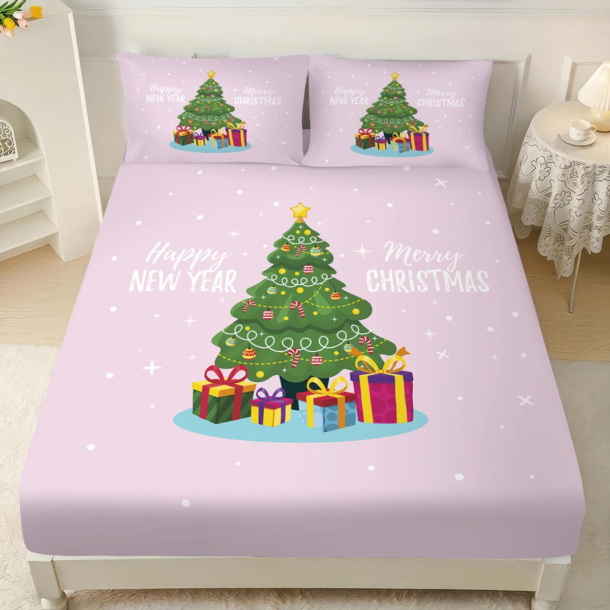

3pcs pink Christmas tree print coreless bed sheet set multiple sizes soft bed cover bedroom bedding decoration machine washable 120x200