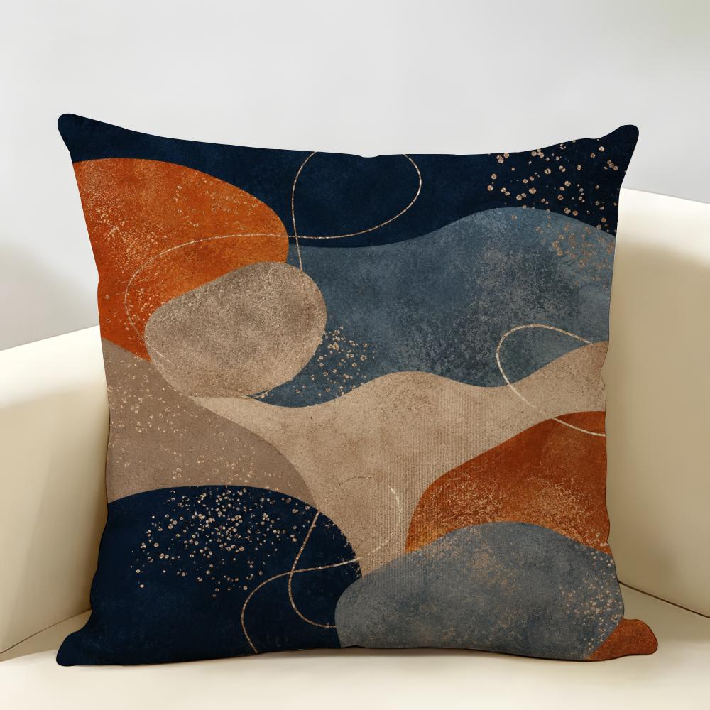 Federa Cuscino Astratta Boho Arancione Blu Moderna in Lino Organico Durevole Ipoallergenica Lavabile Delicata sulla Pelle