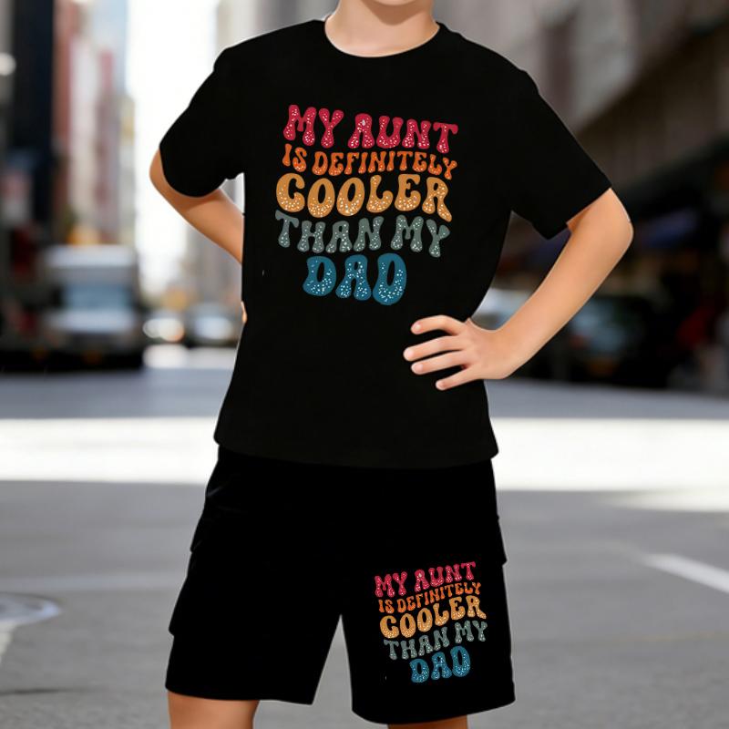 

Boys 2 Piece Funny & Playful Text Printed Outfit, Short Sleeve T-Shirt and Shorts Set for Kids Age 5-14,white,Black Sporty Casual Summer Clothes 5-6 Years чёрный