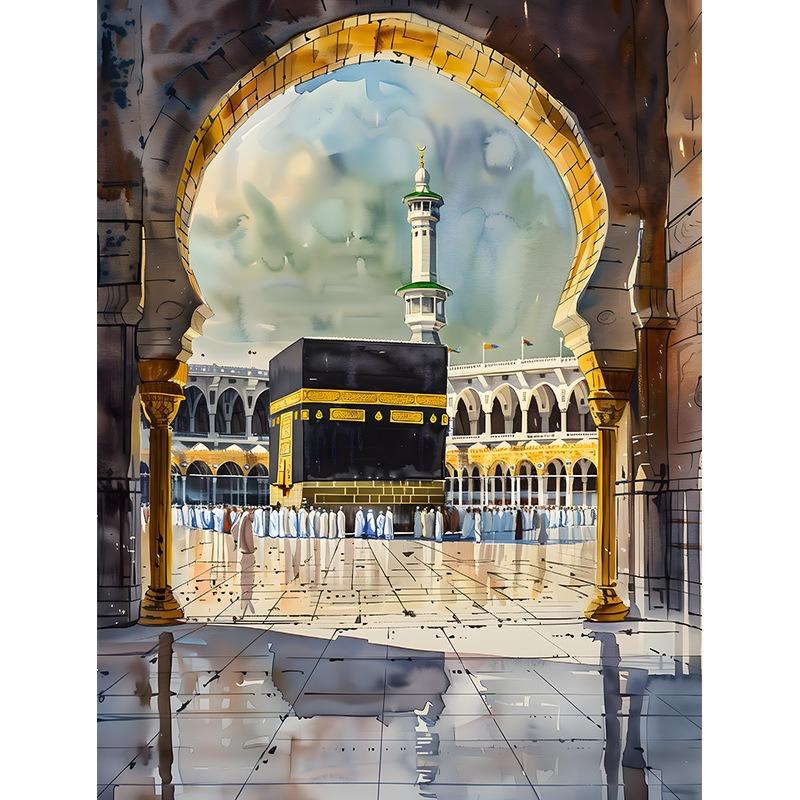 Al-Aqsa Moschee Kaaba Islamisches Leinwandposter Aquarell Malerei Dekoratives Gemälde Moderne Bilder Wohnzimmer Heimdekoration Cuadros