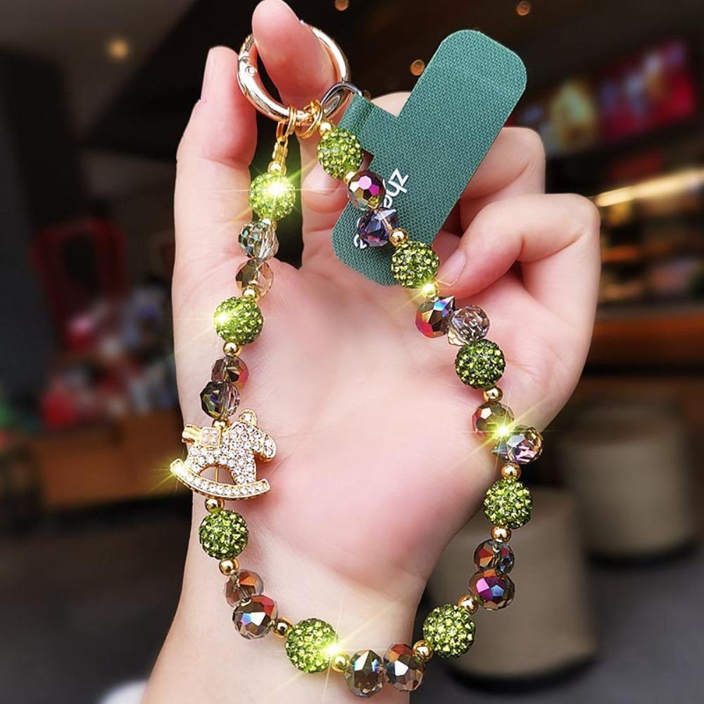 Horse Year Crystal Beaded Phone Chain Light Luxury Mobile Phone Lanyard  Phone Case Hanging зелёный