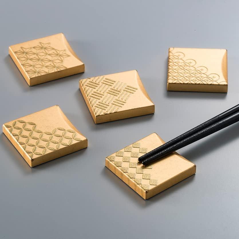 Hakuichi Washi Lacquerware Chopstick Rests - Five Komon Patterns: Shippo, Asanoha, Sangi, Karahana Shippo, Ichimatsu - Kanazawa Foil