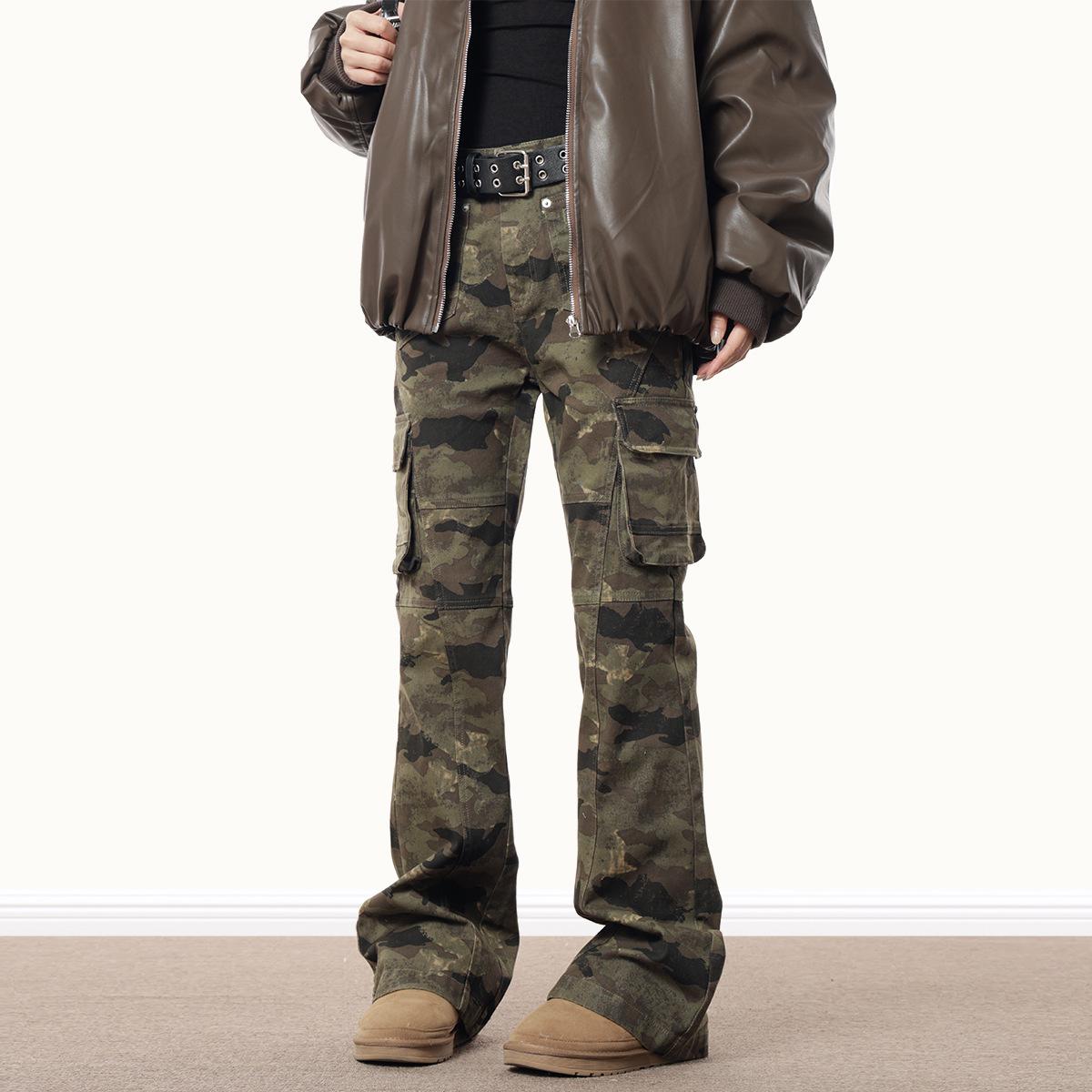 

Men s American Retro Camouflage Multi-Pocket Jeans: Hip-Hop Straight-Leg Slim-Fit Micro-Flared Workwear Pants for Spring & Autumn. L камуфляжний
