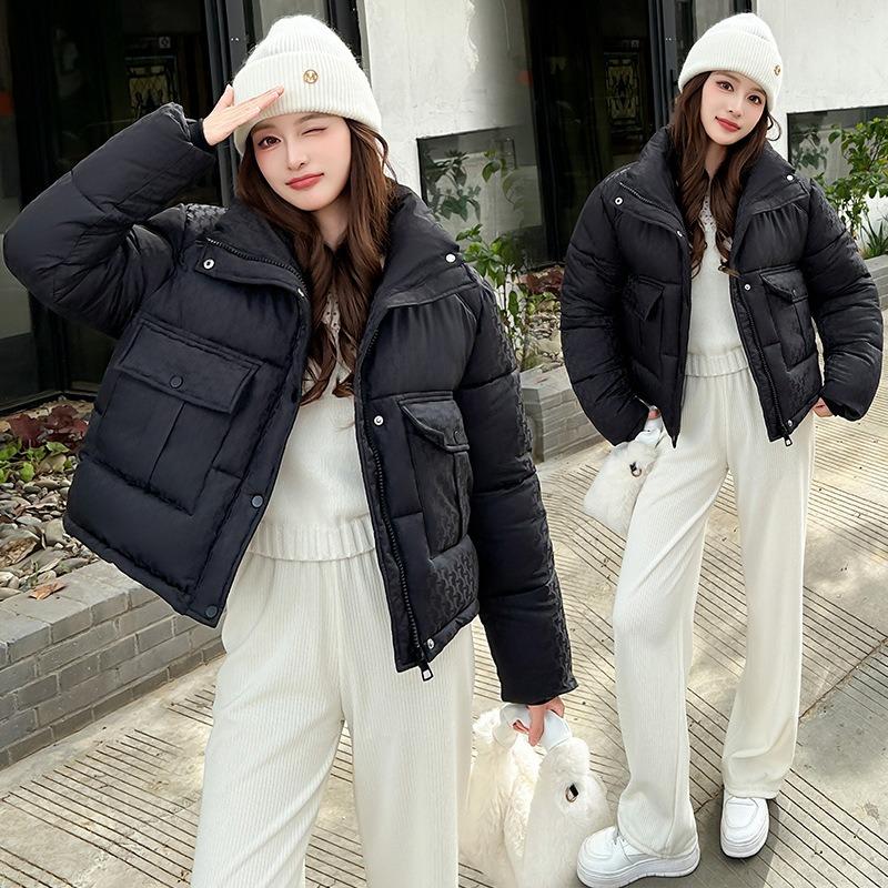 Hooded down cotton clothes women's new short winter large size thickened stand-up neck padded jacket tide