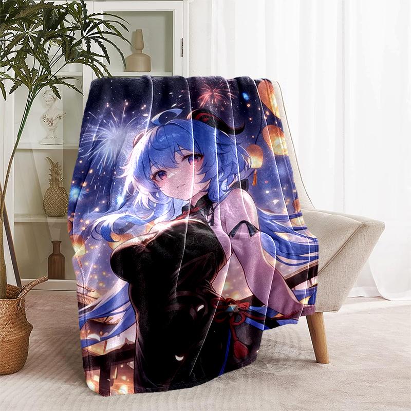 1pc Blanket Genshin Impact characters5 Print Design, Lightweight Blanket for Sofa, Bed- Soft &Warm, Gift for All Seasons like Christmas, Halloween