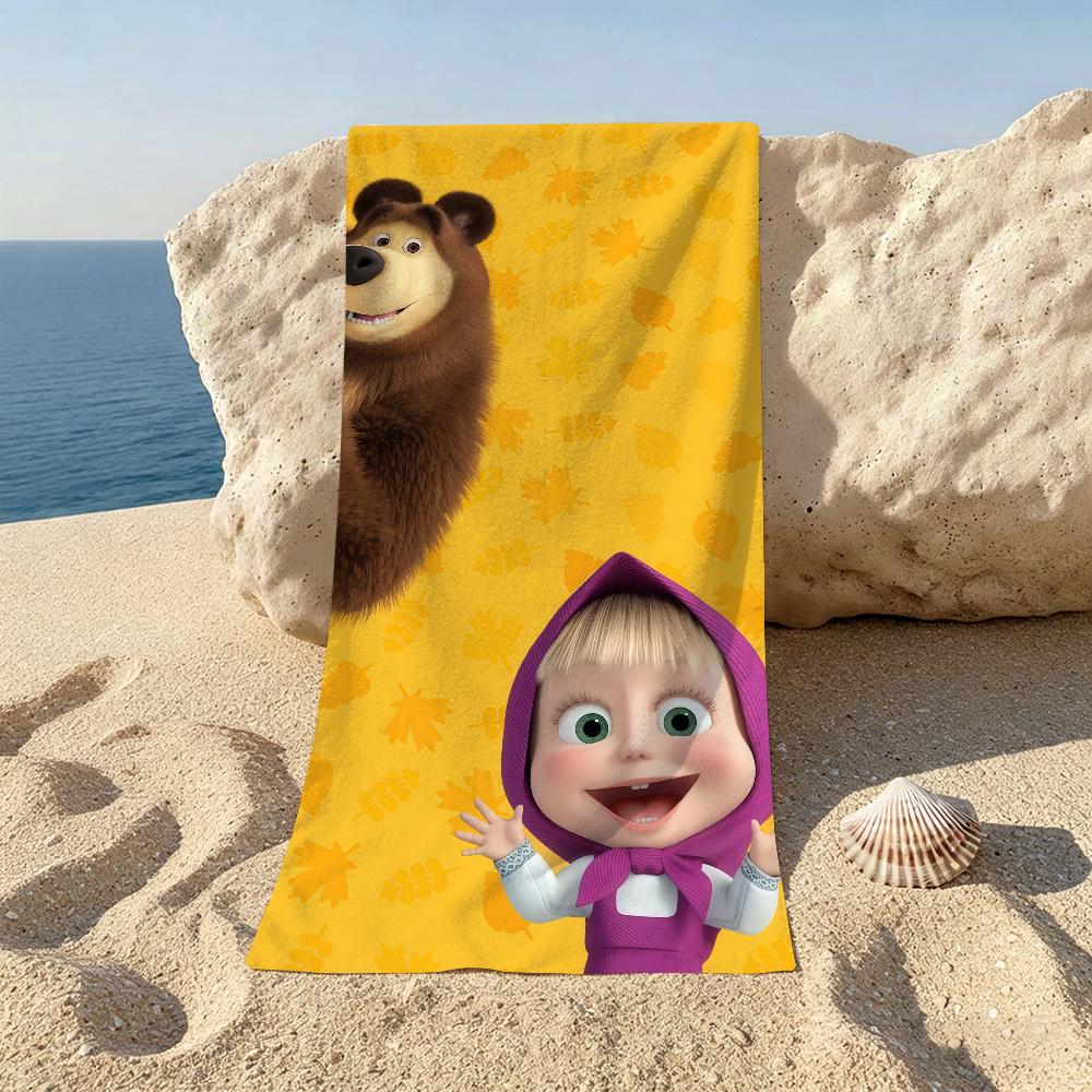 Cartoon M-Masha And The B-bearers Beach Towel For Beaches Yoga Studios Gyms Hot Springs Swimming Pools And Picnics