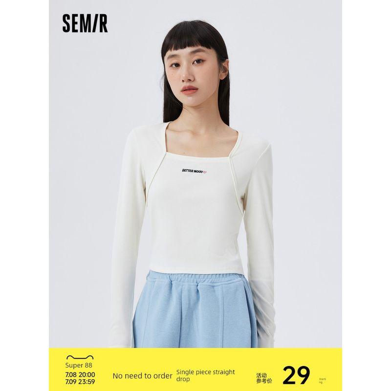 

Senma T-shirt Women s Knitted Undershirt Square Collar Soft Plaid Inner Wear Home Plaid Sweet Long Sleeve Tops Ins Mint Green 41302 165/88A/L