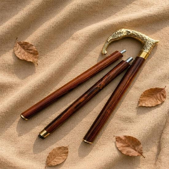 93.98 Cm Brass Elephant Head Walking Cane Wooden Walking Stick Foldable Travel Cane Gentleman Gift Handmade Staff for Men