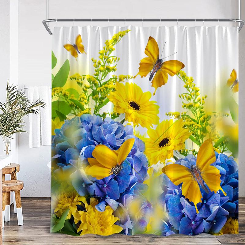 

Floral Butterfly Shower Curtains Vintage Paris Tower Butterflies Watercolour Pink Purple Flowers Bath Curtain Bathroom Decor Set 90x180cm-35x70in