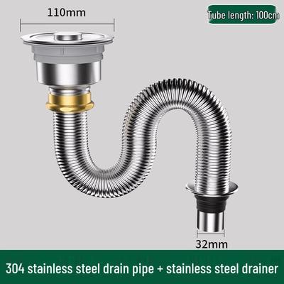 OIMG Kitchen Sink Drain Pipe Kit - Thickened 304 Stainless Steel