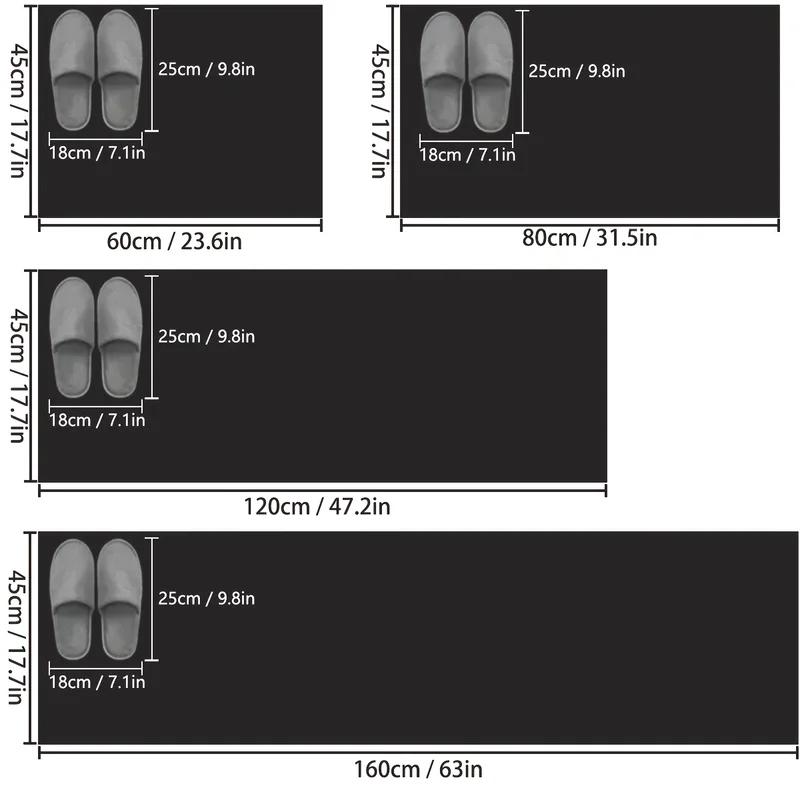 Black Geometric Kitchen Rug Set Non-slip Absorbent Stain Resistant Washable Runner Mat for Kitchen Hallway