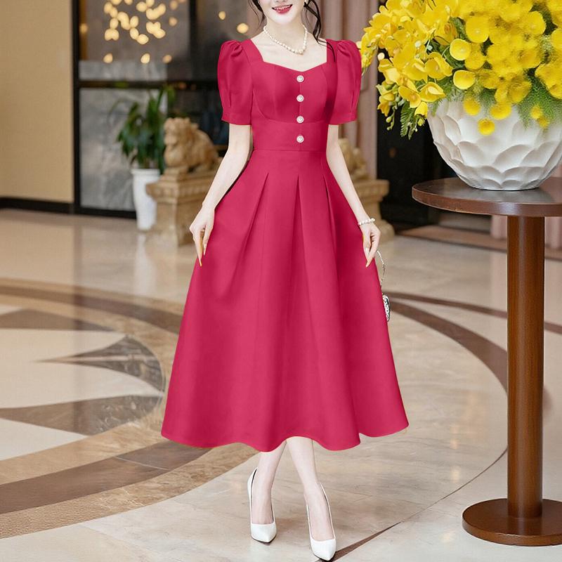 

ZANZEA Женское повседневное летнее платье с квадратным воротником и коротким рукавом 5XL темно-розовый