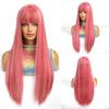Zwarte Highlights Roze Synthetische Pruik met Pony Lange Rechte Zwarte Highlights Rode Pruik Voor Vrouwen Cosplay Feest Kerstpruik 26inch