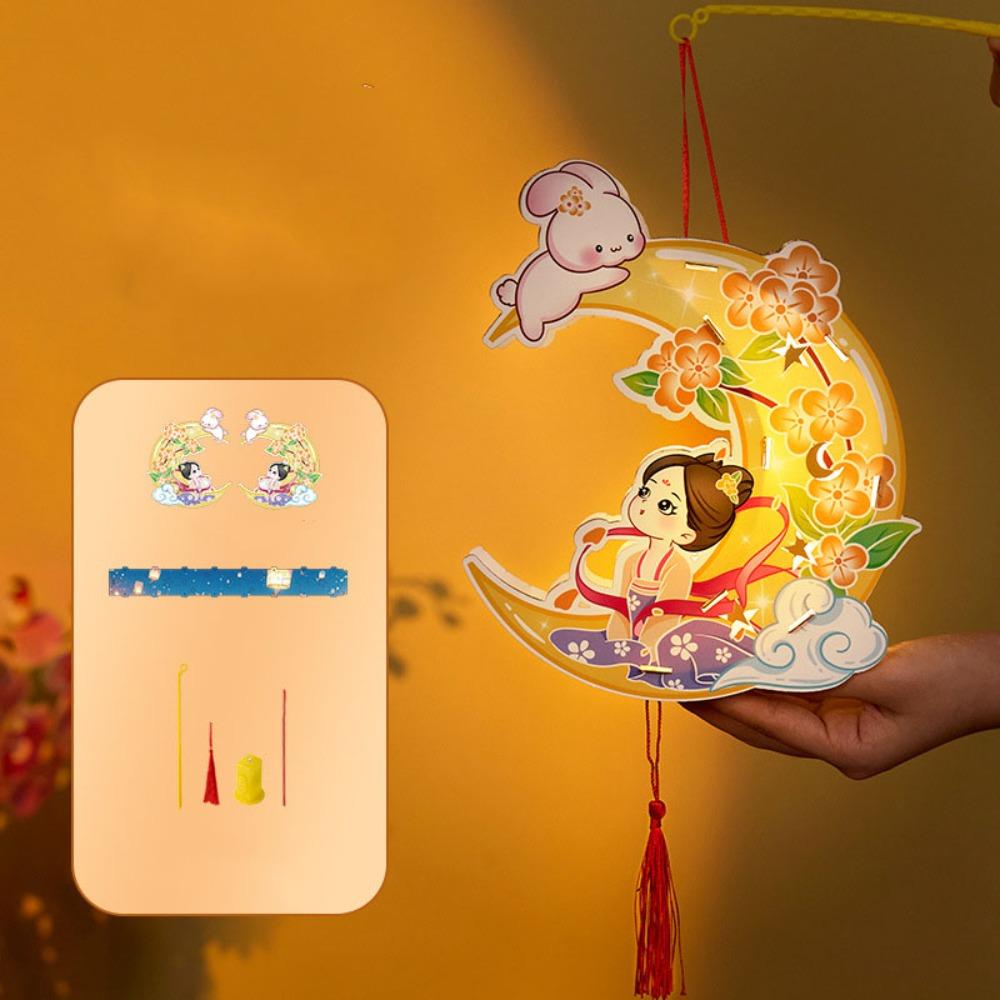 Cartoon Rabbit Lanterns Glowing Lantern DIY Material Package Mid-Autumn Festival Lantern  Kids