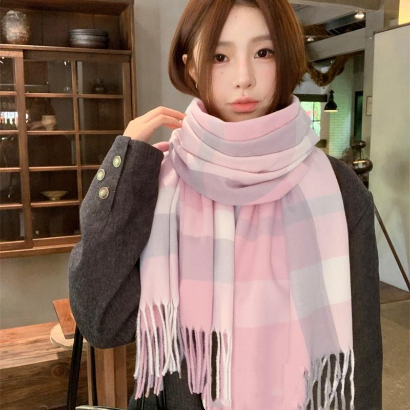 Karomuster Schal Damen Koreanische Version Des Trends Herbst Und Winter Wärme Imitation Kaschmir Dual-Use Schal Plus College 200-60cm