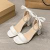 Fashion Ladies Shoes 2025 New Open Toe Women's Sandals Fashion String Bead Summer Dress Plus Size Cover Heel Hot Sale Heeled Sandals